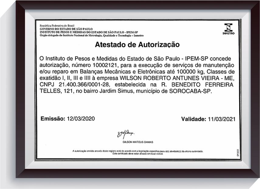 Atestado de Autorização IPEM-SP
